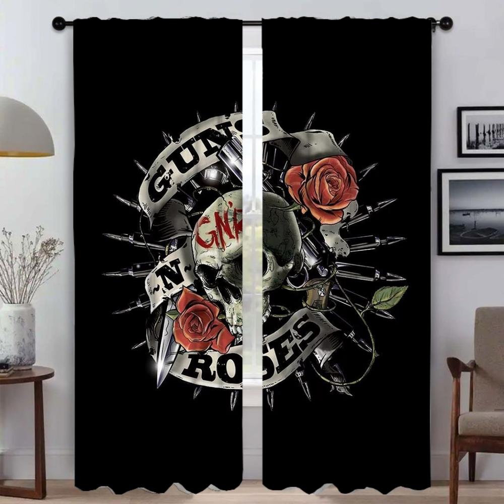 Guns N'Roses Trennwand Heim Vorhänge 2 Stück Wohnzimmer Vorhang Halloween Dekoration Jalousien Vorhänge für Schlafzimmer