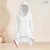 Women Plus Size Hooded Long Sleeve High Low Top Fitted Pants Two Piece White Printed Set