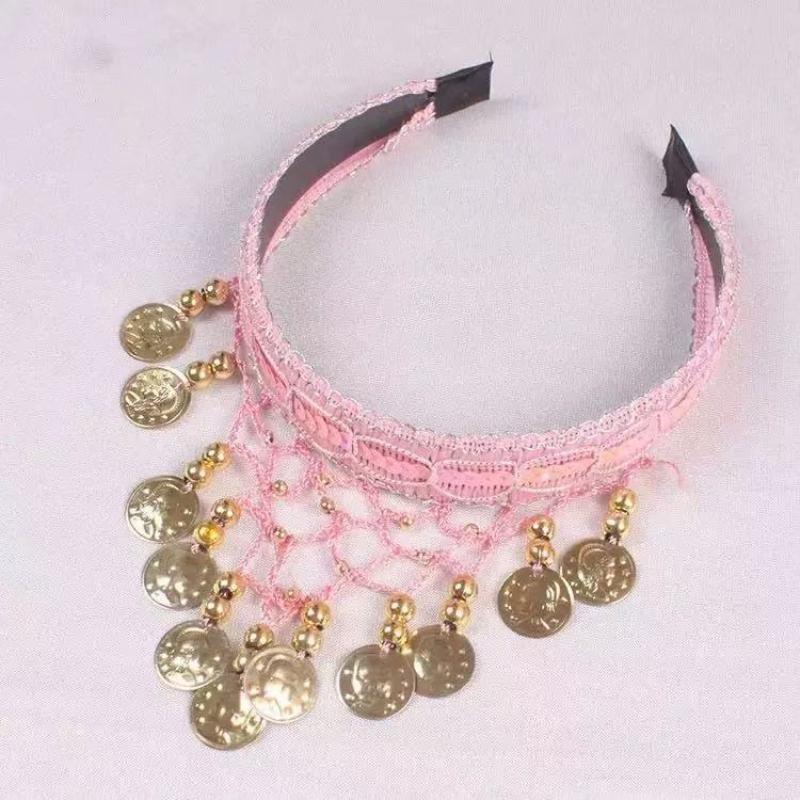 Ethnic Retro Belly Dance Headband With Red Sequin Coin Fringe Personalized Decorative Headpiece For Dance Performances