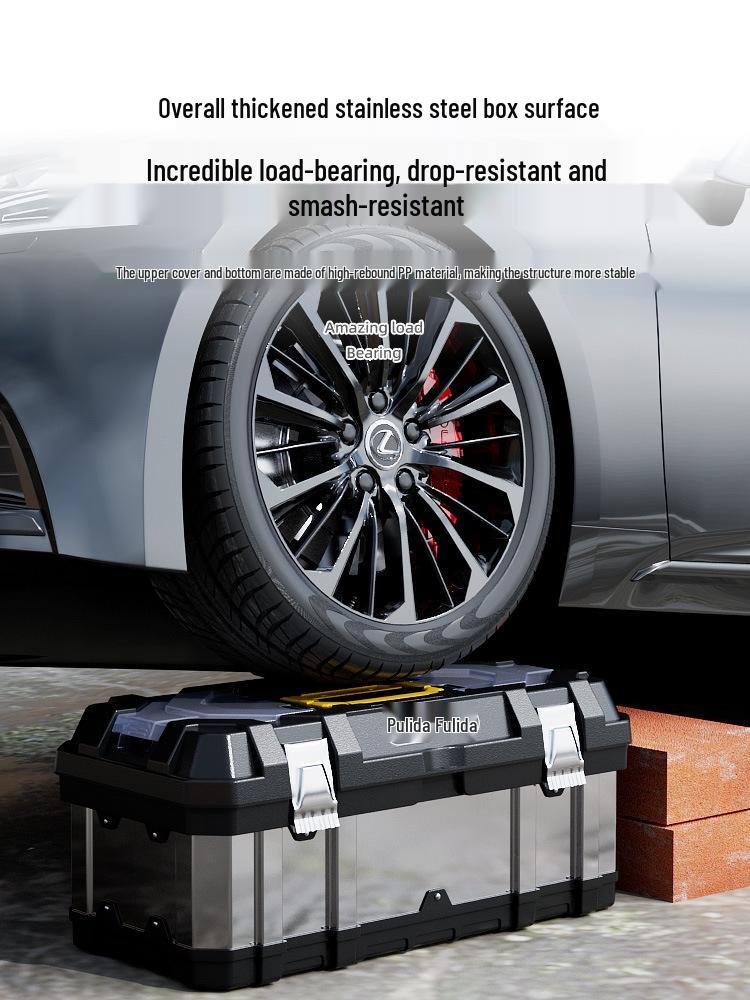 Three-Layer Folding Industrial Grade Stainless Steel Multifunctional Toolbox for Home & Vehicle