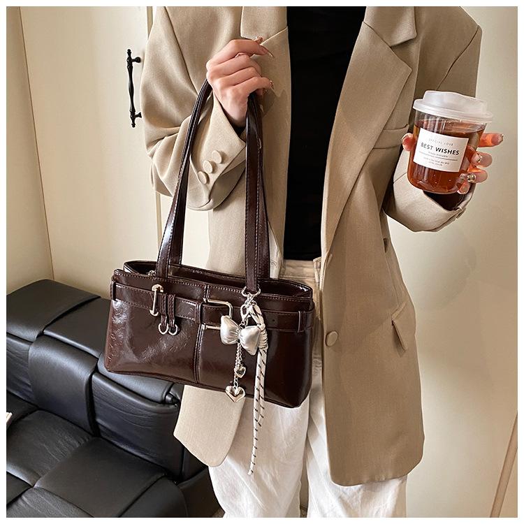Belt Buckle Design Shoulder Satchels Bag For Women 2025 New In Luxury Designer Handbags Branded Fashion Totes With Pendant