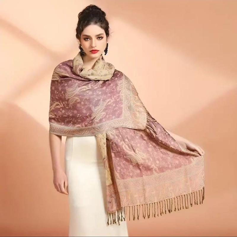 Paisley Embroidered Long Shawl, Premium Tassel Fringe Scarf for Muslim Women Tudung Hijab Raya Elegant Gift Accessories