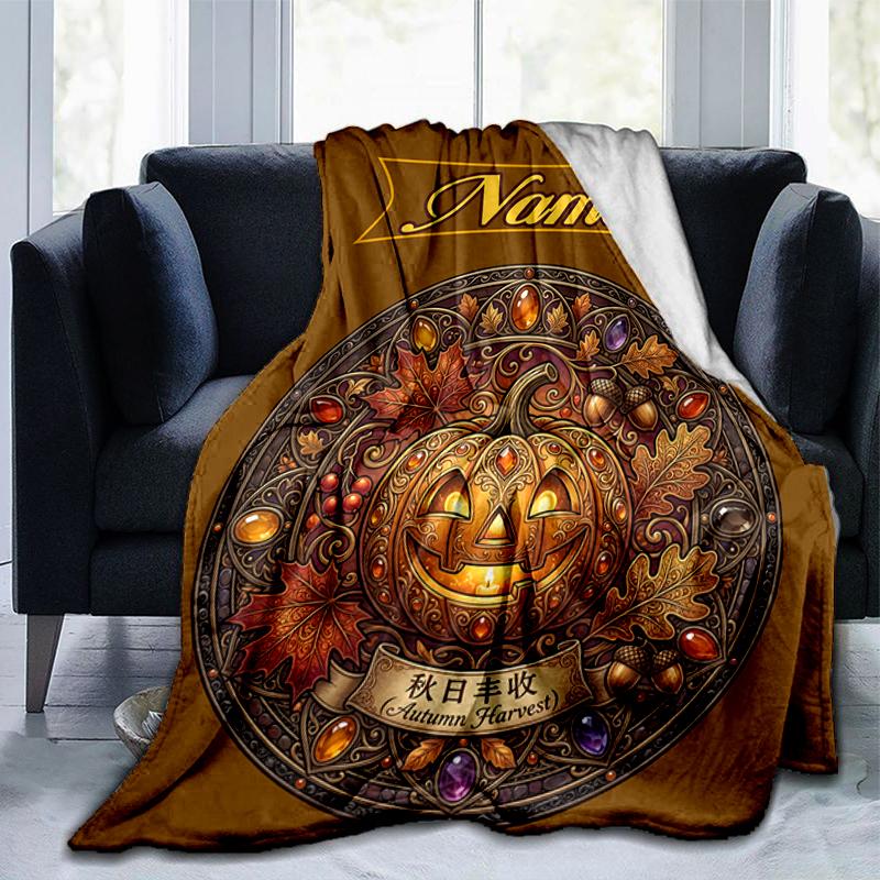 1PC Custom Name Autumn Harvest Festival outdooor Flannel blankets Throw Blanket All-Season Throw Gift Bedspread for Couch, Bed, Camping Holiday Birthd