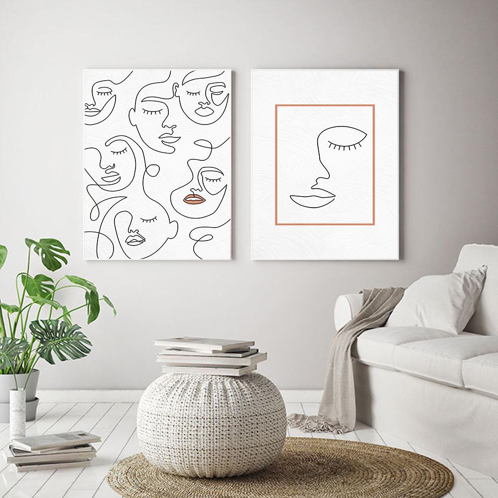 Abstrakte Linie Gesicht Regenbogen Minimalistische Wandkunst Leinwandmalerei Nordisches Poster und Drucke Wandbilder für Wohnzimmerdekor