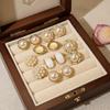 Retro Gold Stud Earrings 2Pcs Set Geometric Edge with Imitation Pearl Chic Girls Party Jewelry