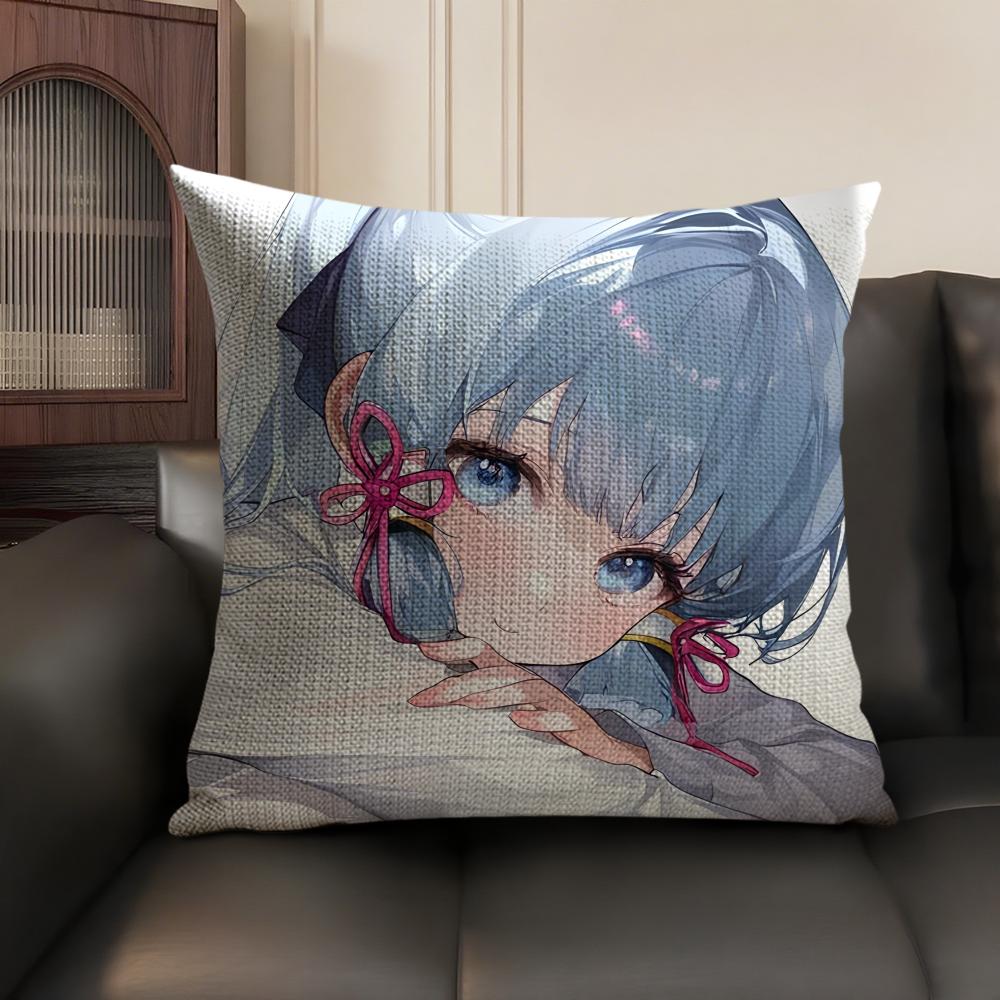 Kamizato Ayaka Genshin Impact Cushion Cover Natural Linen Organic Fabric DoubleSided Printing Sofa Home Decor Gift Pillow Case