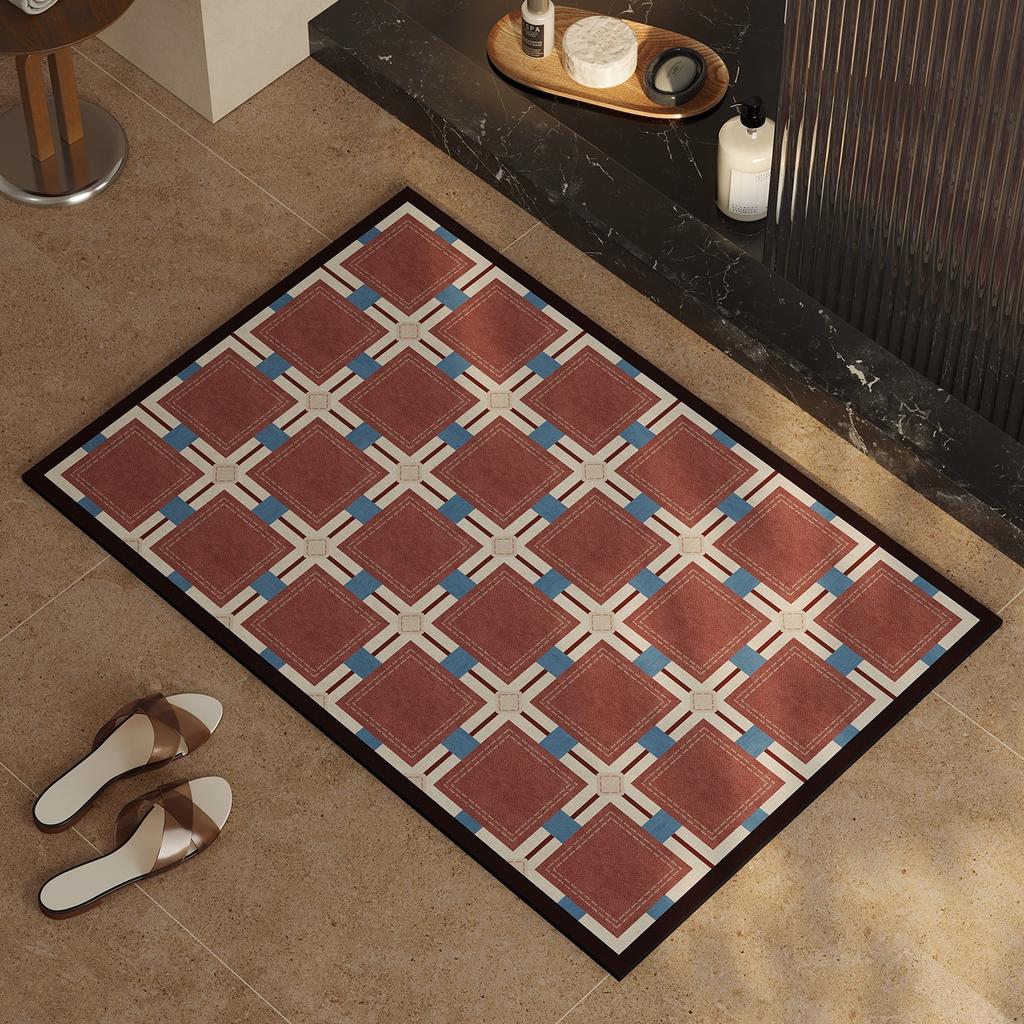 Retro Plaid Bathroom Carpet Diatom Mud Absorbent Quick-Drying Bath Mat Firm And Non-Slip Washable Floor Mats Alfombra De Baño