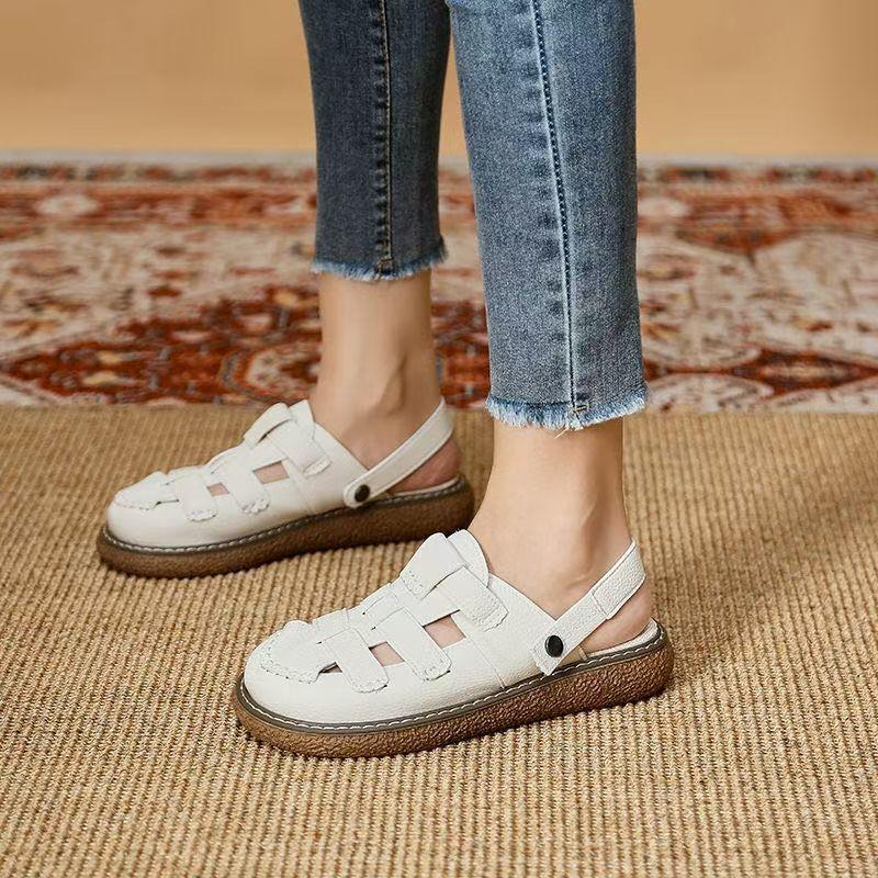 White big head ugly cute Boken half slippers 2025 summer new baotou hollowed Mori versatile Roman sandals women