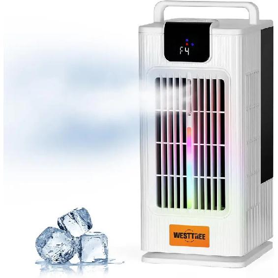 

14inch Portable Air Conditioner Misting Fan, 120° Oscillating Mini AC with Humidifier, 4 Speeds & RGB Night Lights for Bedroom