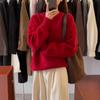 Red raccoon velvet crew neck pullover sweater women's autumn and winter senior sense lazy wind loose knitted sweater top