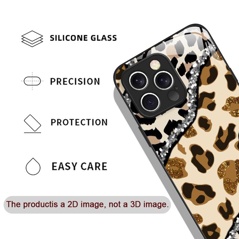Artistic Leopard Print Cherry Red Lips Tempered Glass Phone Case for IPhone 16 Pro Max 15 14 13 12 Mini 11 XS XR 7 8 Plus Cover