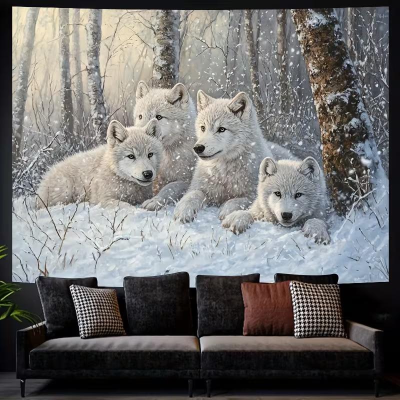 2D Arctic Wolves in Snowy Forest Photography Background 47.2x31.5inch/120*80cm