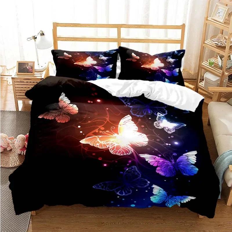 Purple Lavender Butterfly Comfortable Duvet Quilt Cover Pillowcase Bedding Set Children Bedroom Decoration Home Textile