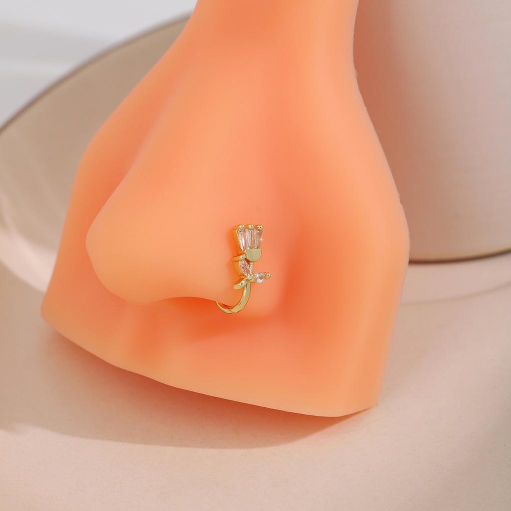 Personalized Non-Perforated U-Shaped Nose Stud, Simple Light Luxury, Exquisite Diamond-Encrusted Tulip Flower Nose Clip
