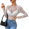 2025 Floral Embroidered See-Through Long Sleeve Lingerie Top