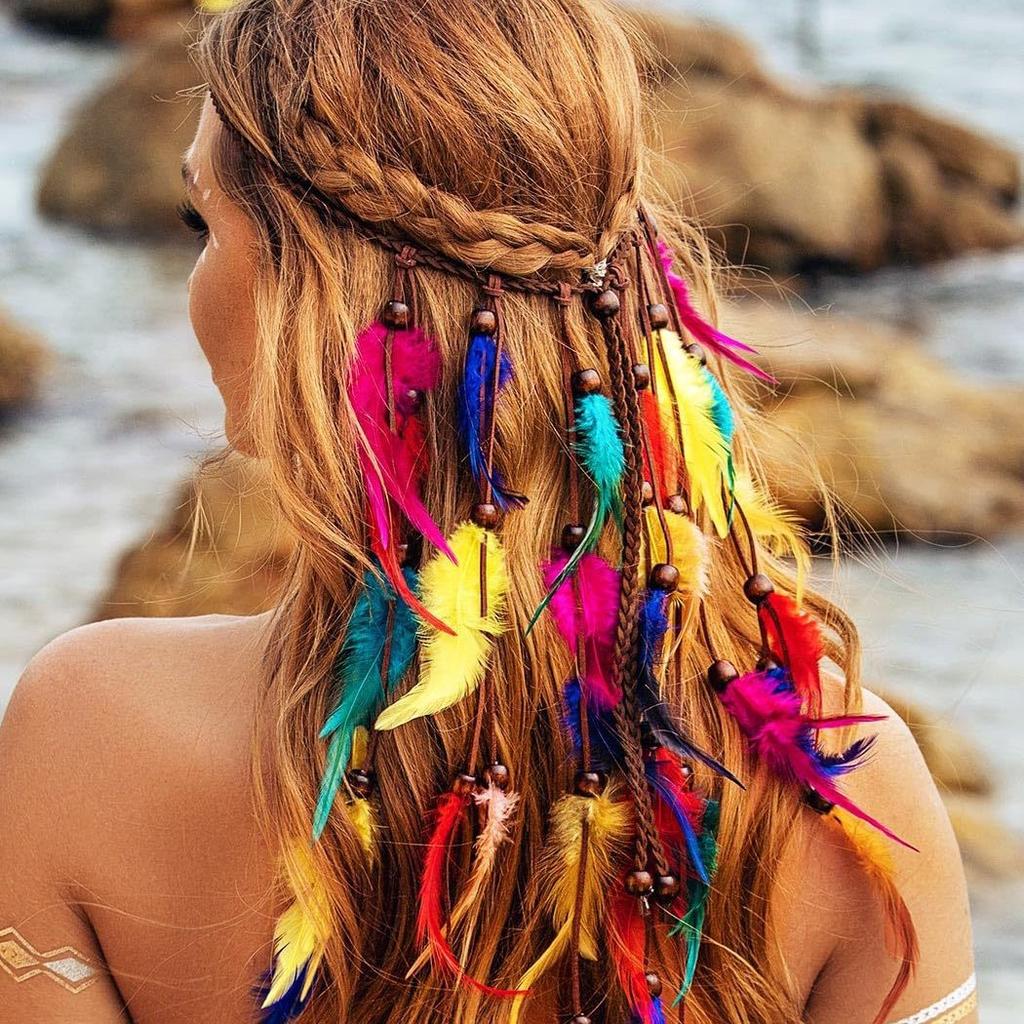 Zigeuner Indisches Kopfschmuck Bohemian Vintage Blaue Feder Quaste Stirnband Verstellbar Haarschmuck Für Frauen Urlaubs Schmuck