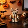 Vintage Ghost Figurine Halloween Lighted Patchwork Figurine Light-Up Bow with Pumpkin Indoor Light Lantern Ghosts Lamp Decoration for Holiday Party