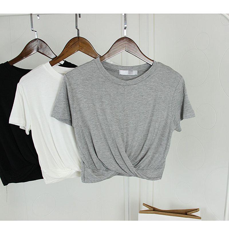 

Модальная летняя свободная футболка с узлом и коротким рукавом Grey M