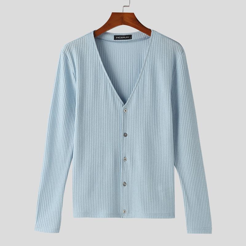 

INCERUN Мужские трикотажные тонкие кардиганы с глубоким V-образным вырезом и длинными рукавами 5XL синий