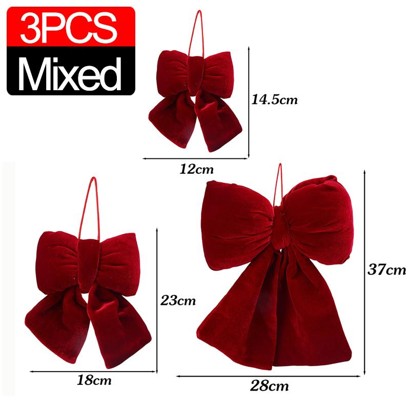 3/1PCS Large Red Velvet Christmas Bow Ornaments Xmas Tree Bowknot Hanging Pendant for Holiday New Year Party Gifts Decoration