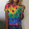 T-shirt da Donna con Stampa 3D Piuma di Pavone Estate Girocollo Maniche Corte Fresca T-shirt Grafica Casual Street Tee Shirts