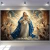 Virgin Mary Tapestry, Mother and Child with Angels In Heaven, Religious Christian Wall Art for Living Room Bedroom Decor