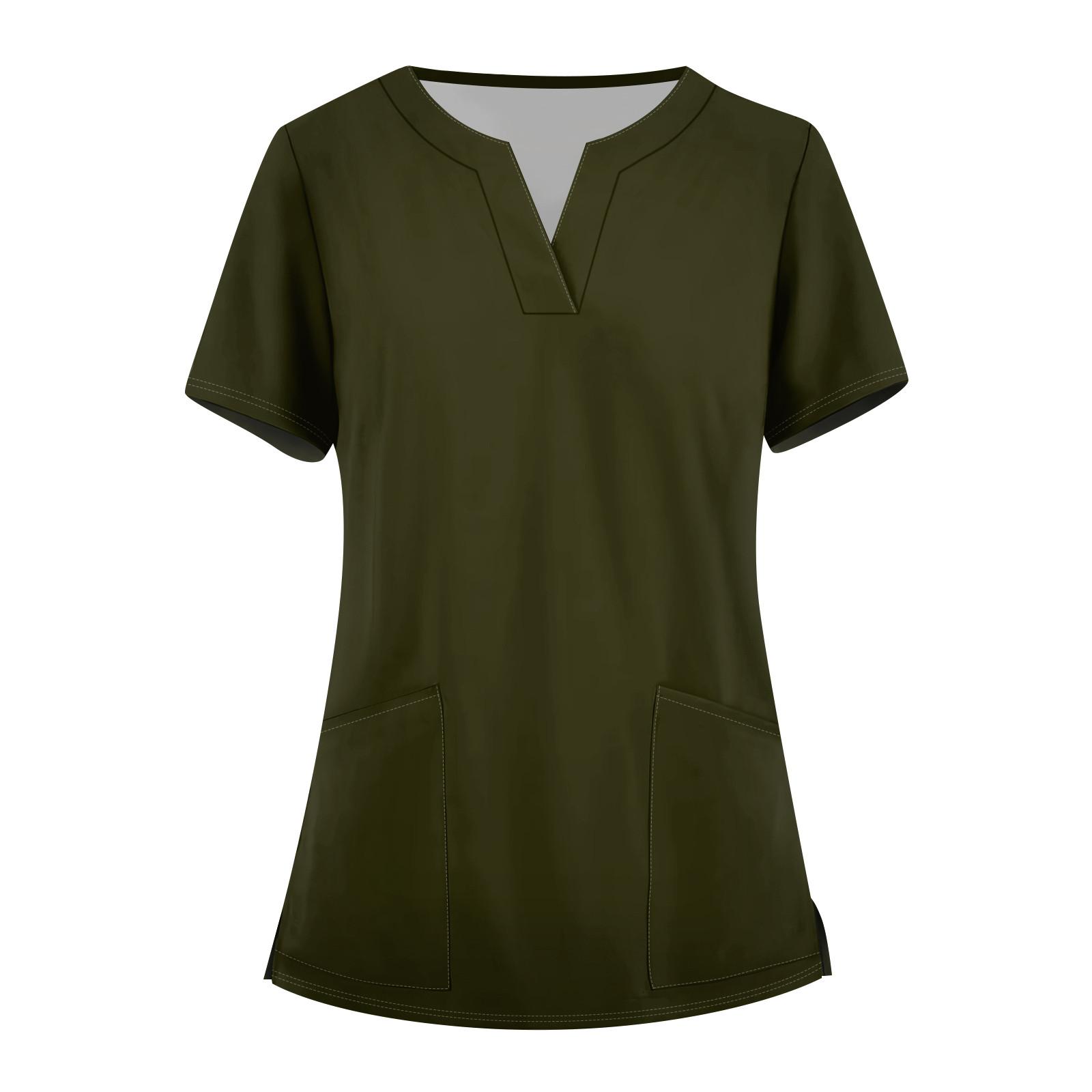 

Женская мода, рабочая одежда с v-образным вырезом, короткими рукавами и карманами, топы с принтом, летние топы для женщин L армия зеленый