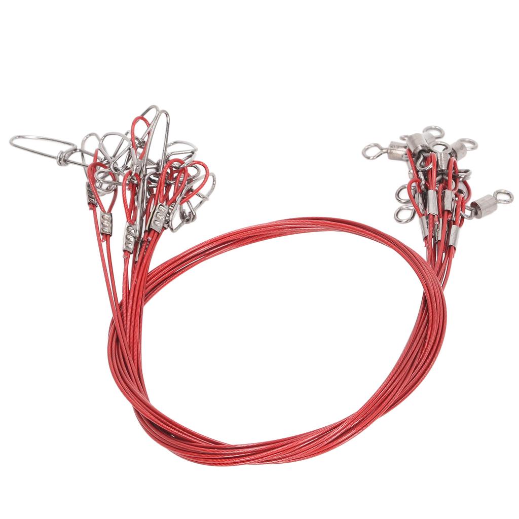 10Pcs 50cm Fishing Wire Rigs Leaders Anti Bite Fishing Line Leaders with Swivels Ine Leaders Red