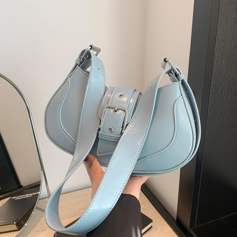 Vintage PU Leather Armpit Bag for Women Shoulder Bag Chic Red Blue Underarm Bag High Quality Solid Classic Handbag