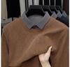 Men's Winter 2025 Faux Two-Piece Fleece-Lined Sweatshirt, Solid Color, Turn-Down Collar, Thick and Warm Long-Sleeve.