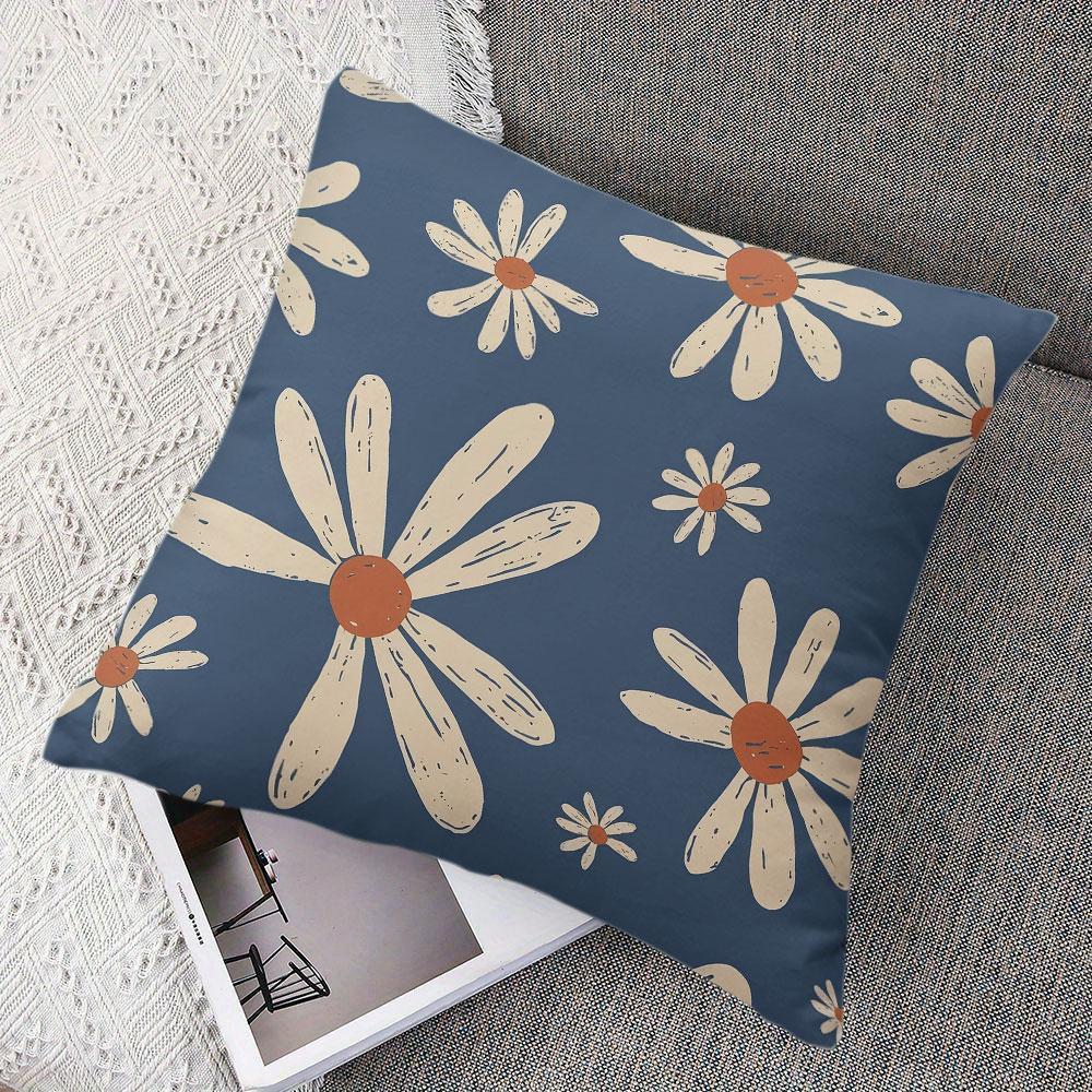Daisy Blue Square Jacquard Pillow Cover for Sofa Office Waist Cushion Cover Home Decorative Pillowcase