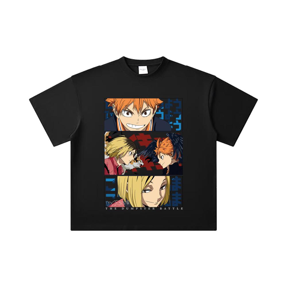260 GSM Double Yarn 32 Count 100% Cotton Haikyu V9 Dumpster Battle Print Unisex Heavy Cotton T Shirt… More