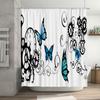 Blue Butterfly Gear Clock Shower Curtain Waterproof Decorative Home Bath Tub Rug