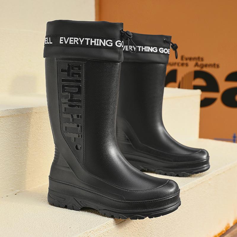 

Мужские дождевые туфли Водонепроницаемые ботинки Удобные ботинки до середины икры Дождестойкая рабочая обувь Водонепроницаемая Нескользящие резиновые ботинки на шнурке 40