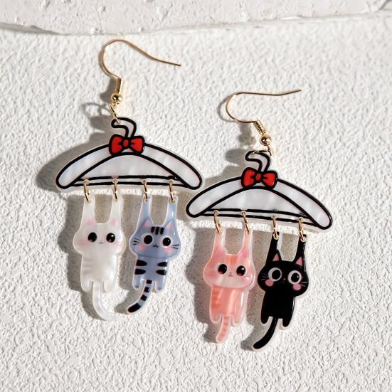 Novelty Cartoon Cat Drops 1 Pair Cute Dangle Drop Earrings for Women, 2D Acrylic Kitten Playful Accessory Gift Hang on Clothes Hanger Earrings, Funny