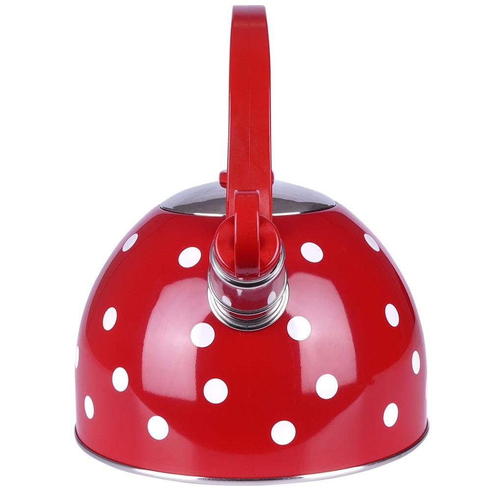Orion 1.8L Red Polka Dot Stainless Steel Whistling Tea Kettle (1.5L Usable Capacity)