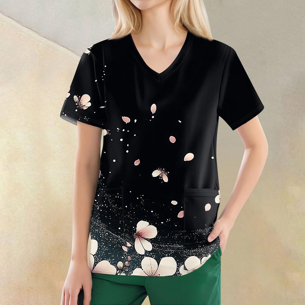Modische, lässige Oberteile mit V-Ausschnitt und bedruckter Arbeitskleidung für Damen