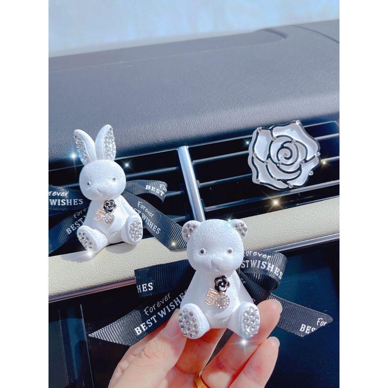 Camellia Flower Bear and Rabbit Car Air Freshener Cartoon Solid Fragrance Car Perfume Diffuser Stone Air Vent Clip Ornament