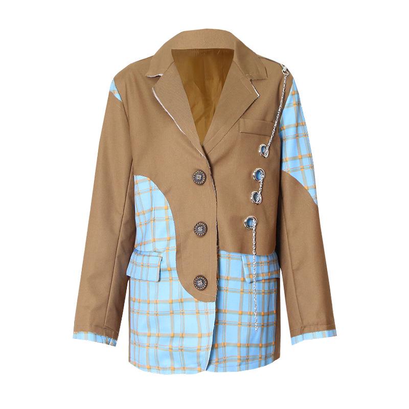 Australian Trendy Lapel Jacket 2025: Fashionable Chain Accent, Contrast Stitching, Long Sleeve All-Match Suit