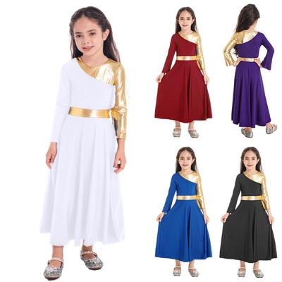 Mädchen Tanzkleid Schlaghose Langarm Rundhalsausschnitt Patchwork-Stil Kirche Locker Langes Kleid