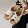 Jisyu Cowhide Hiren Square Toe Slingback Flat Sandal