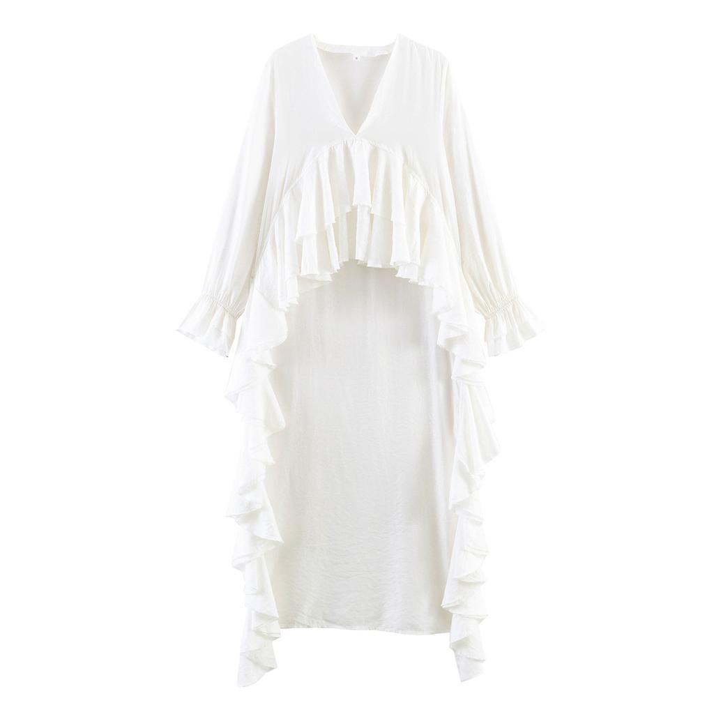 Sommer neu, französischer V-Ausschnitt mit Rüschenrand, mehrlagiges Hemd, dünner Jumpsuit