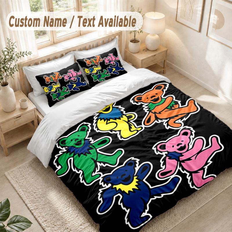 Bear Bedding Set, 1 Duvet Cover & 2 Pillowcases Soft Comfortable Bedroom Home Textile Decor