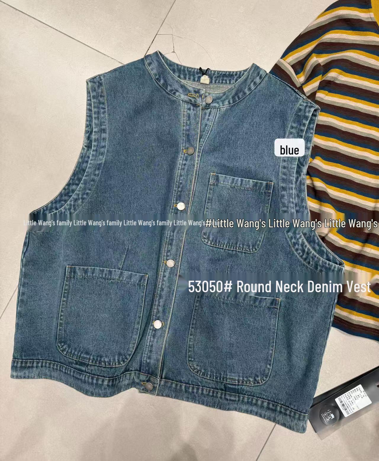 

Винтажный джинсовый жилет большого размера от Xiao Wang 2023 - Повседневный крой в корейском стиле One Size синий