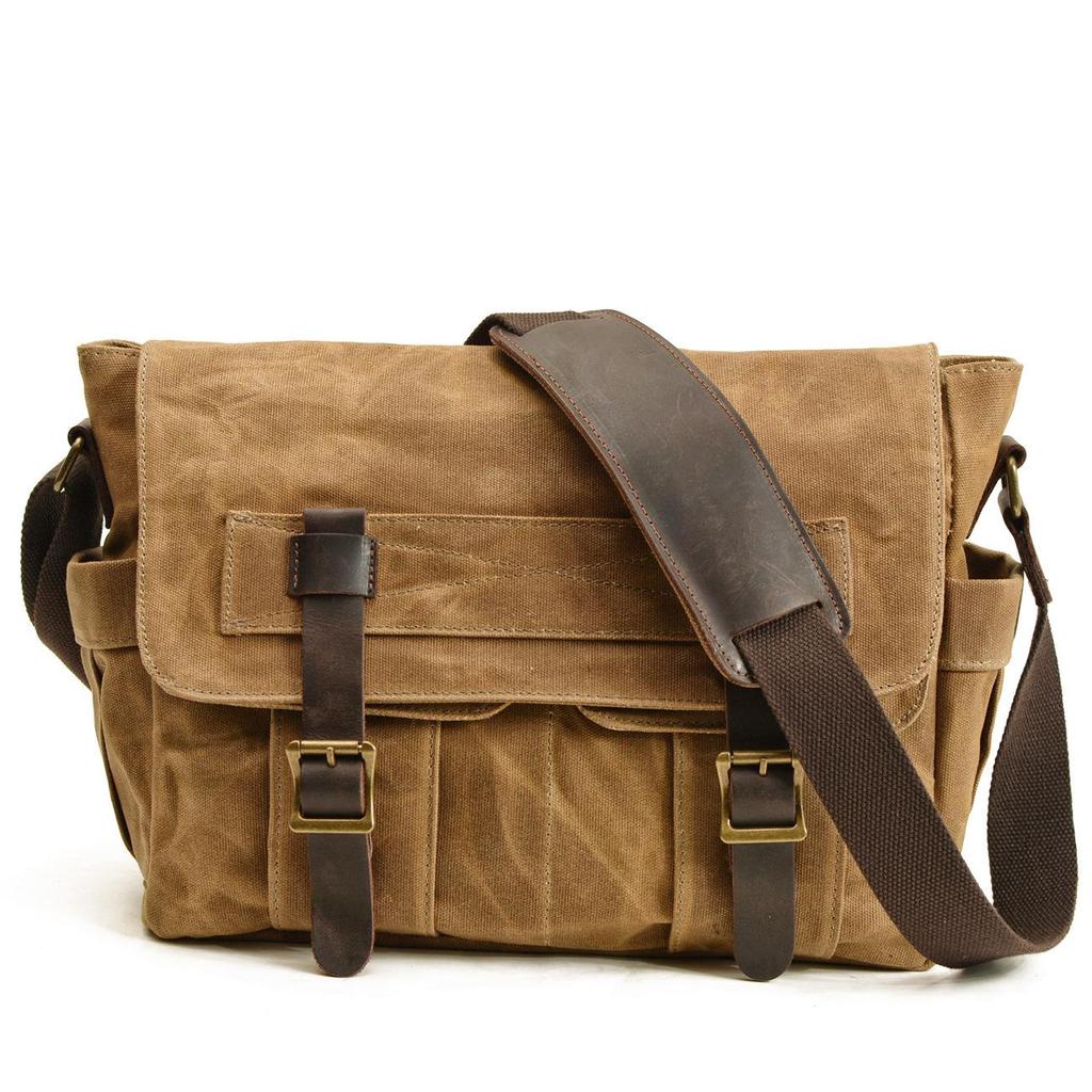 Retro Oil Wax Canvas Men's Crossbody Bag - European & American Style, Single Shoulder, Lightweight Business & Commuter Messenger Bag