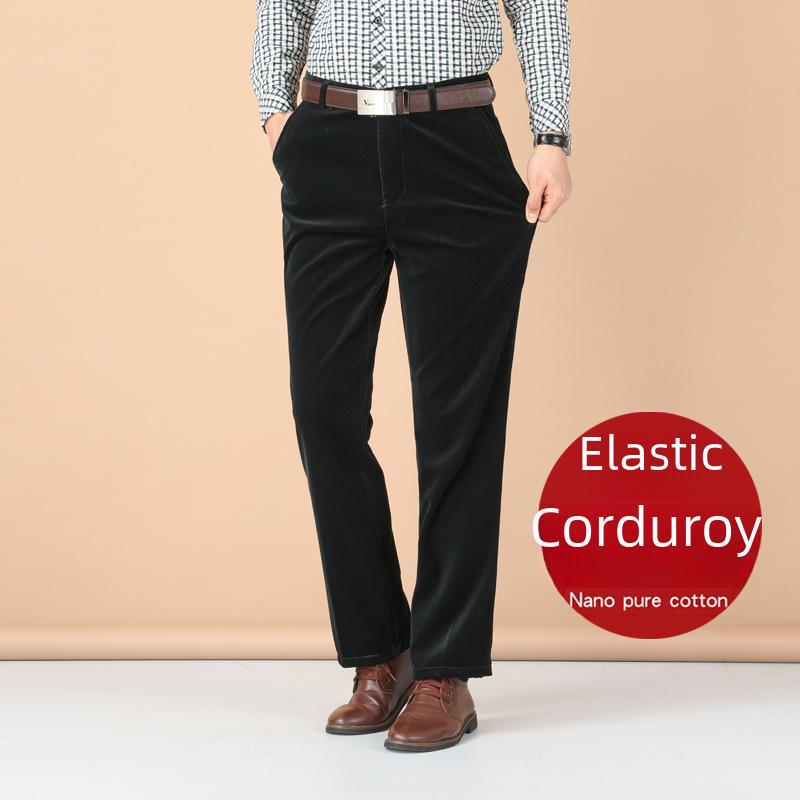 Men's Stretch Corduroy Pants - Middle-Aged, Casual, Loose Fit, Plus Velvet, Thickened for All Seasons