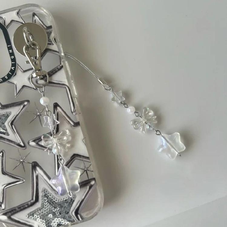 Unique Bowknot Phone Charm Fashion Decorative Bead Keychain Acrylic Keyring Bag Pendant Accessory for Women Girls