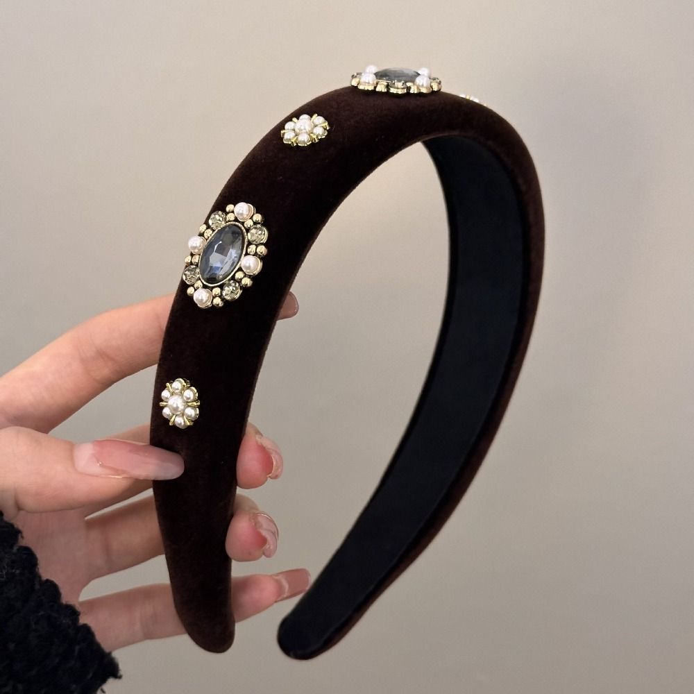 Pearl Diamond Velvet Headband Elegant Design Hair Hoops Advanced Rhinestone Headband  Korean Style