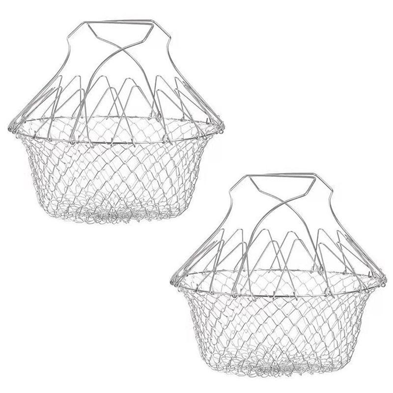 Multifuction Stainless Steel Deep Fry Basket Telescopic Foldable Frying Basket Kitchen Wire Mesh French Chip Frying Serving