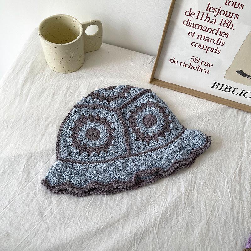 Japanese-style Sweet Hollow Floral Embroidered Knitted Hat for Women, Autumn and Winter, Warm and Versatile Woolen Fisherman Hat for Students, Trendy